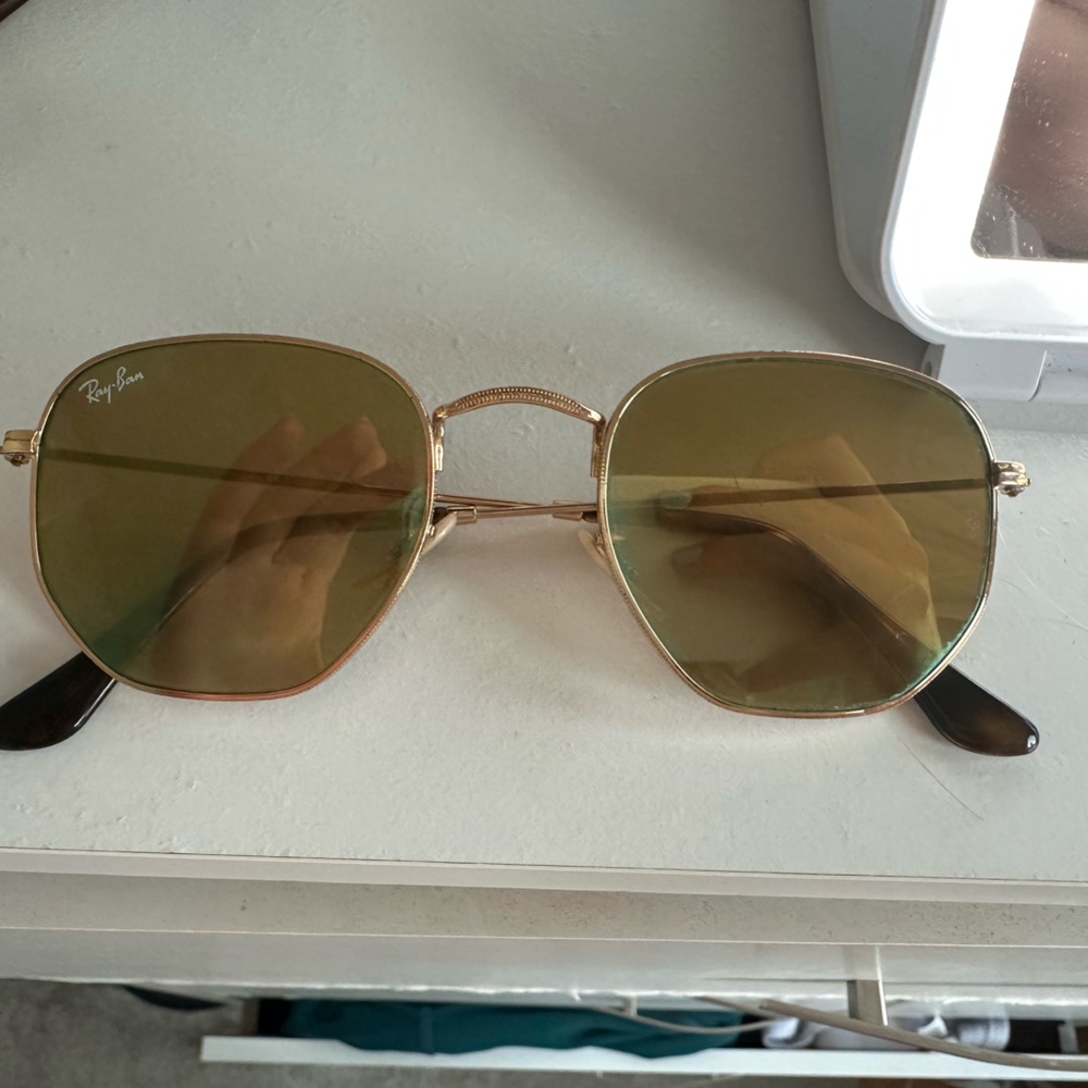 Rayban hexagon sunglasses gold frame yellow flash lenses